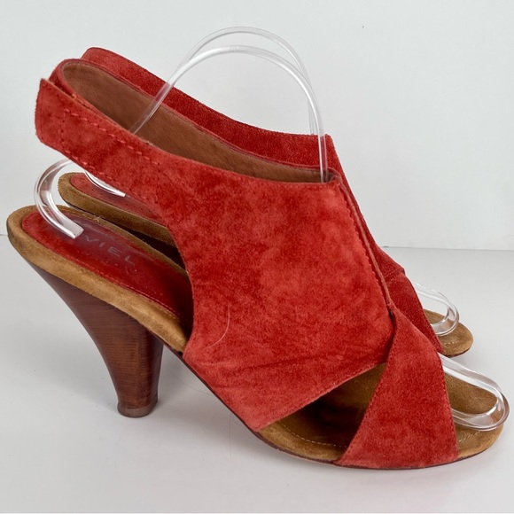 Biviel Heel Sandal Size 40 US 9.5-10 Leather Slingback Papaya Orange Suede - Picture 2 of 11